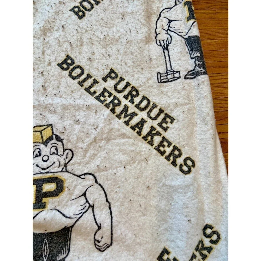 VTG Purdue Throw Blanket Boilermakers Pete Mascot Wool Tapestry Satin Trim Silky